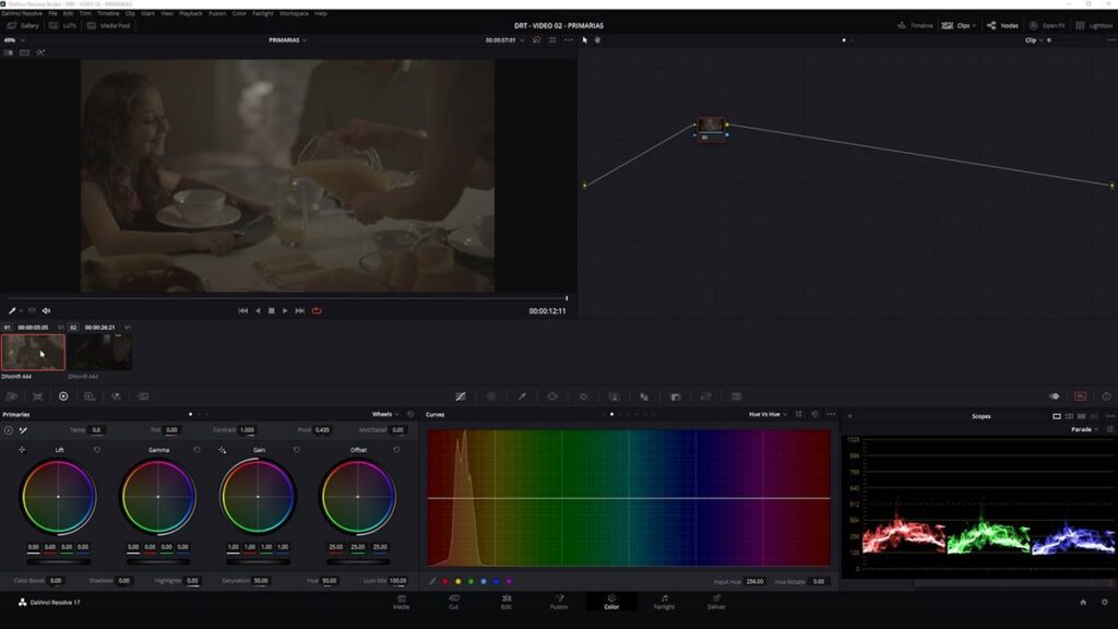 figura01_aba de color do DaVinci Resolve 17 com cena de uma diaria no preview